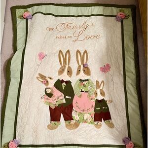 NWOT Bunny Rabbit Family Baby Quilt 60" x 50"